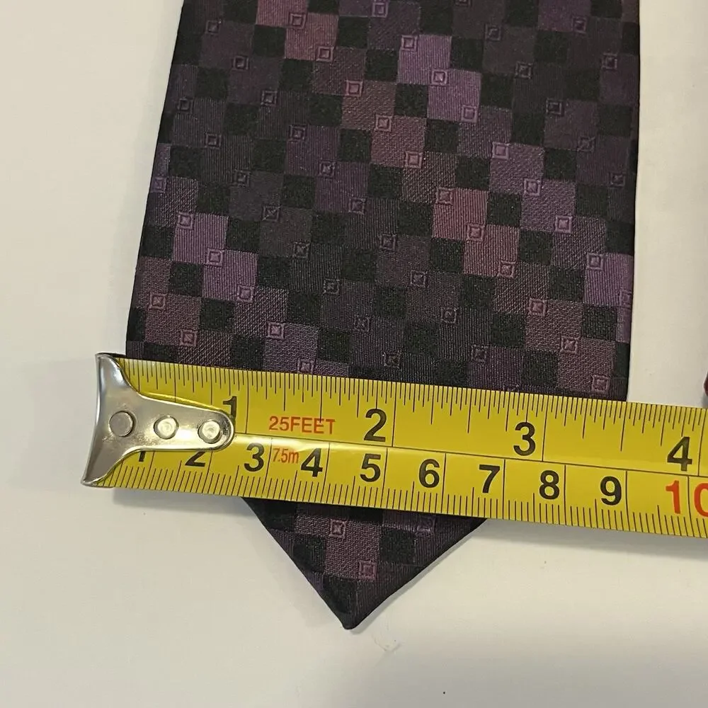 Lot of 3 Men's Silk Ties Geometric Abstract Vines Purple Red Dk Gray Van Heusen